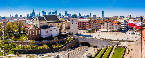 Castle square in Warsaw old town. Aerial View