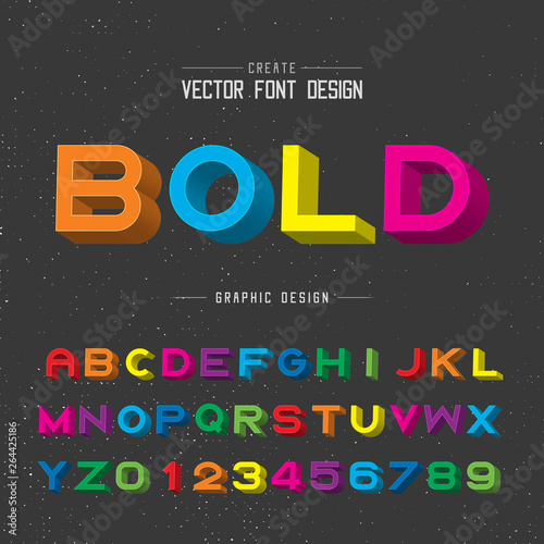 3D Font color and alphabet vector, Writing Bold typeface letter, Script Graphic text on background