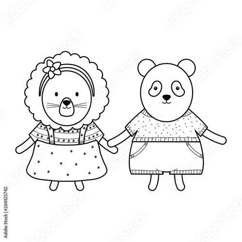 cute female lioness with bear panda photo