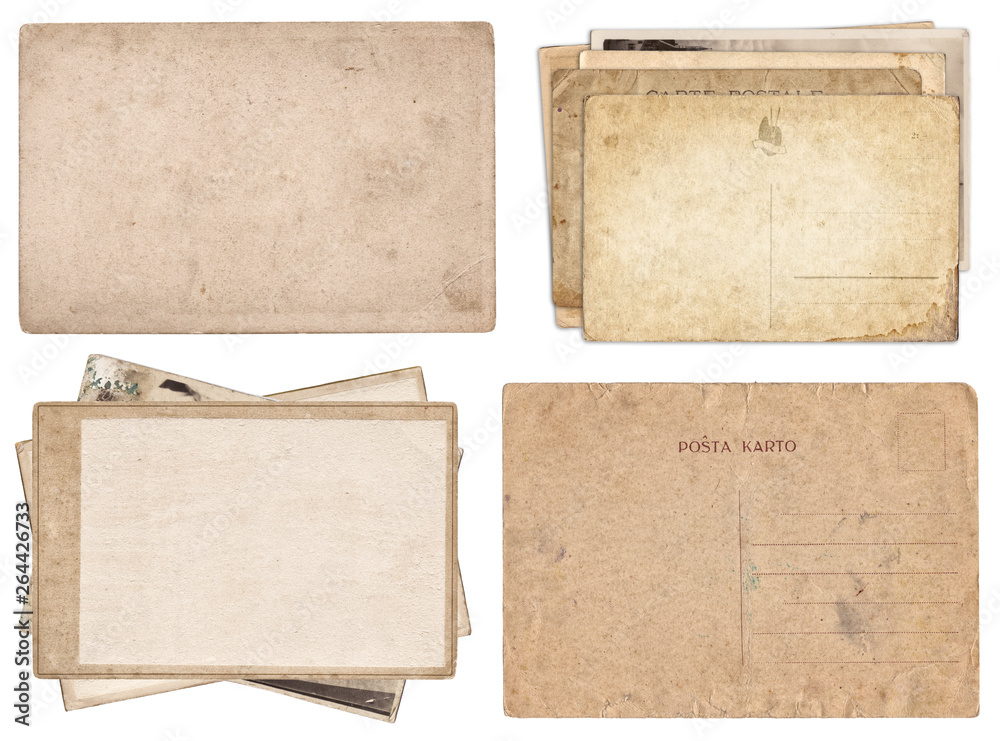 Naklejka premium Set of various Old papers and postcards with scratches and stains texture isolated