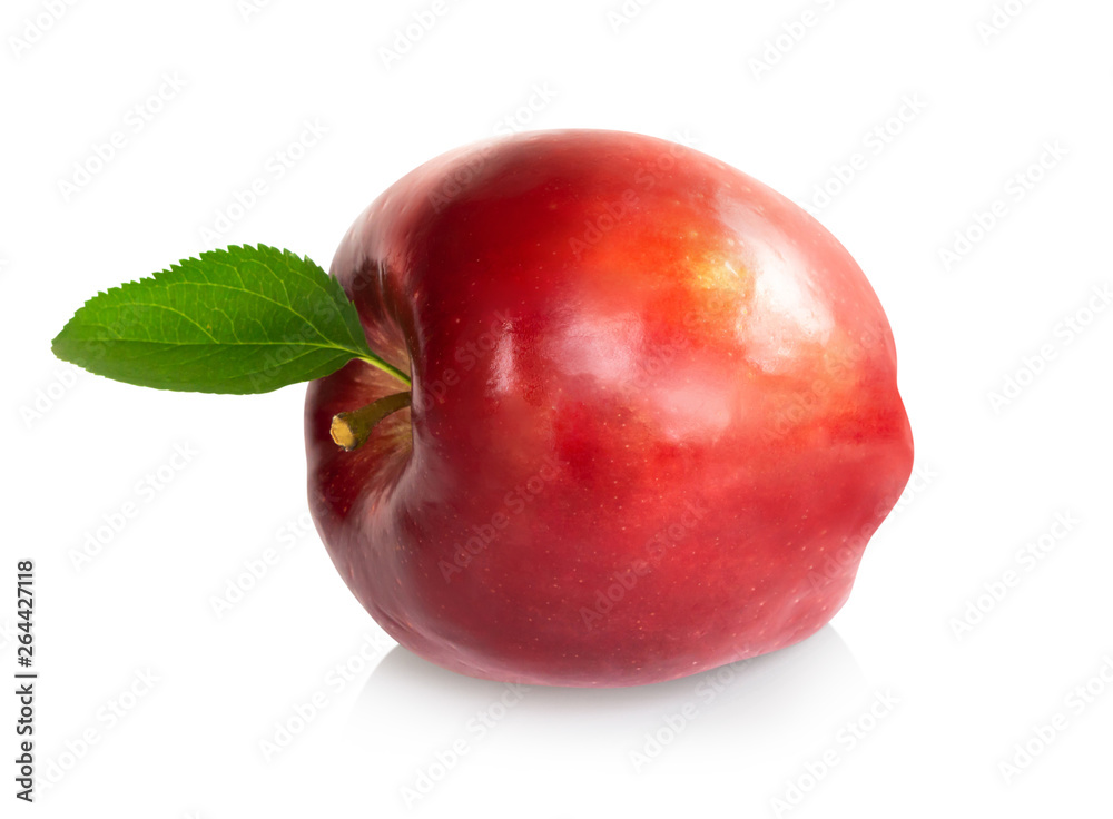 Fresh red apple fruit with green leaf isolated on white background, Healthy food concept Fresh red apple fruit with green leaf isolated on white background, Healthy food concept