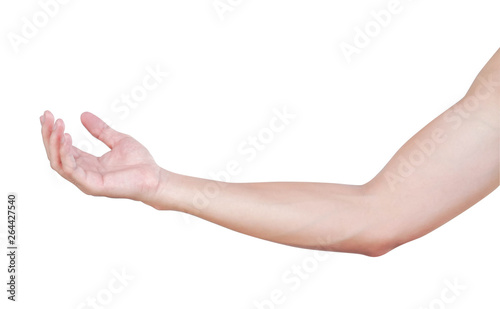 Man hands holding something on white background for product advertising concept © mraoraor