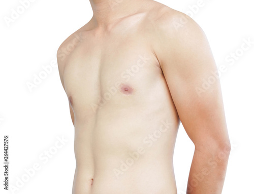 Close up body skinny man isolated with white background, health care and medical concept