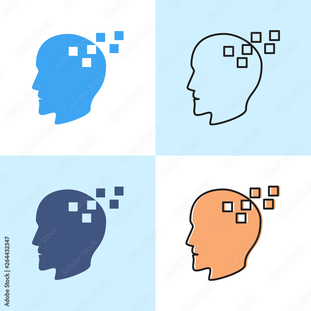Memory loss concept icon set in flat and line styles Memory loss concept icon set in flat and line styles