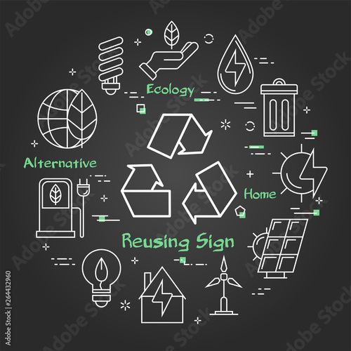 Vector black linear banner of reusing ecology sign
