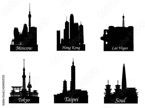 Vector Landmark, Moscow City, Hong Kong, Las Vegas, Tokyo, Taipei, Seoul