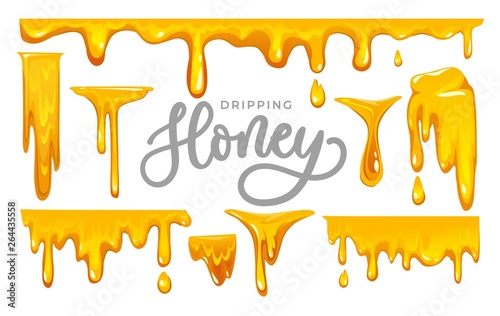 Fototapet Dripping honey on white background