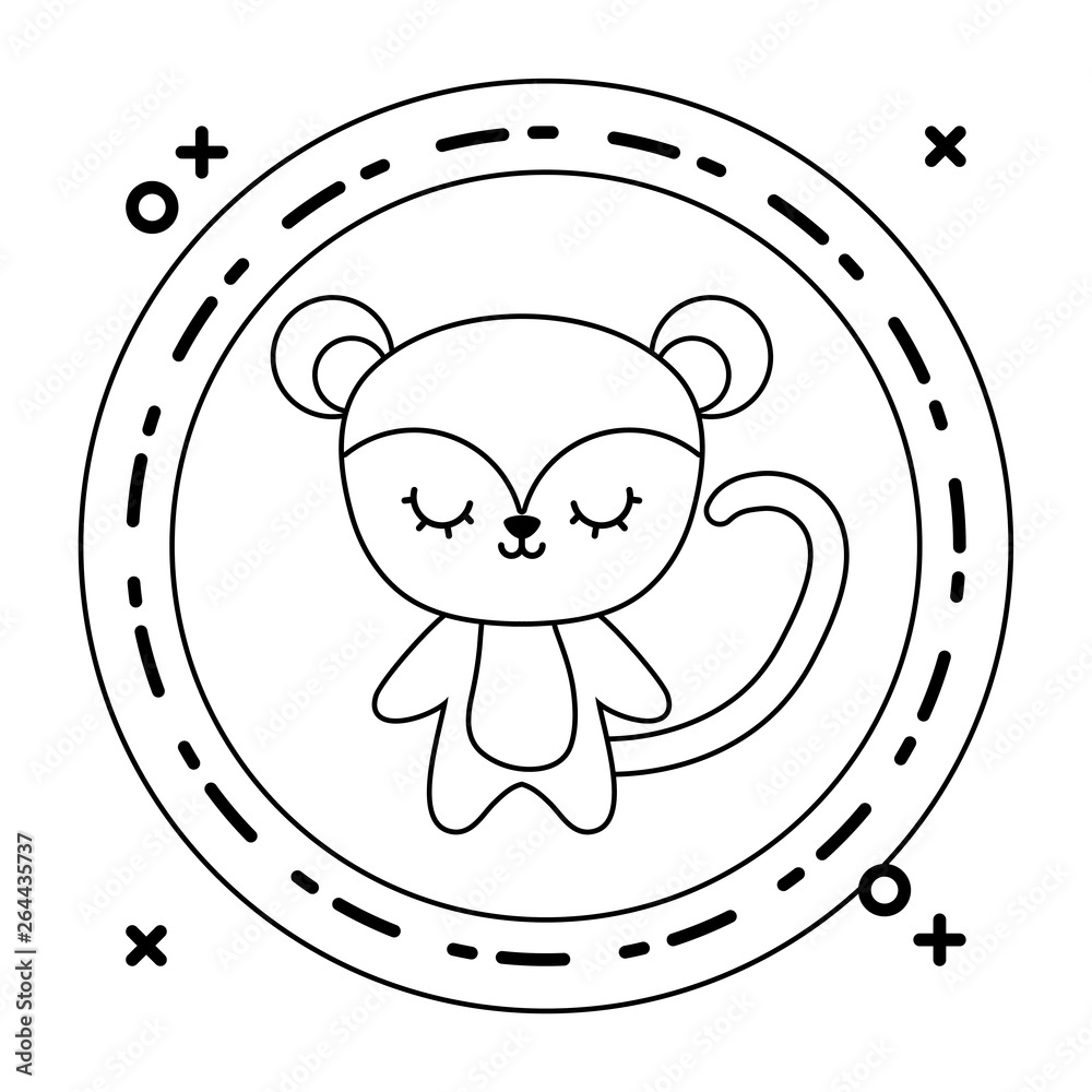 Obraz premium cute monkey animal with frame circular