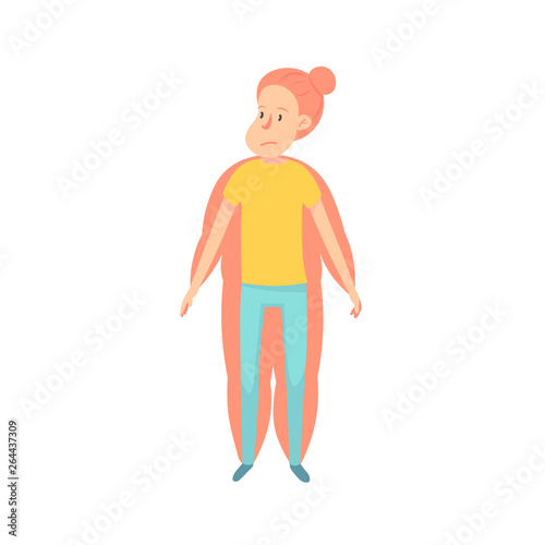 Young woman suffering from anorexia. vector illustration isolated on white background. mental disorder
