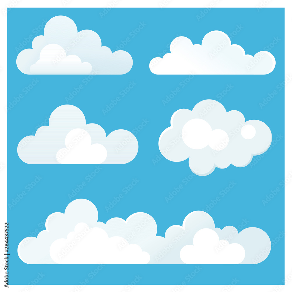 Cartoon clouds. Collection of elements. Game design. Minimal