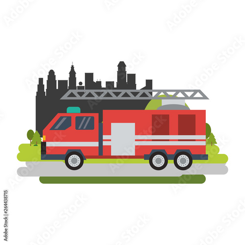 Firetruck vehicle isolated flat