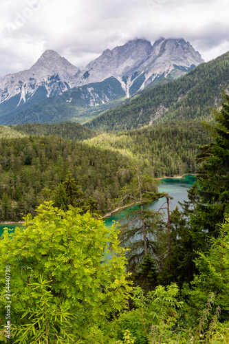 Beautiful landscape with montains and the lake in cloudy day