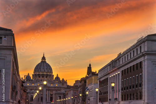Orange Sunset Street Lights Saint Peter's Basilica Vatican Rome Italy © Bill Perry