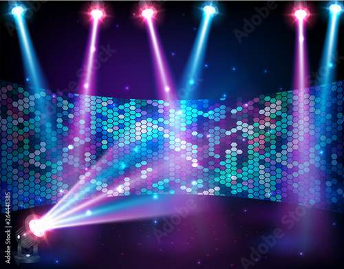 Spotlights & empty scene. Illuminated design. Vector illustration