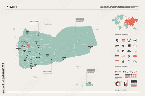 Vector map of Yemen. High detailed country map with division, cities and capital Sanaa. Political map, world map, infographic elements.