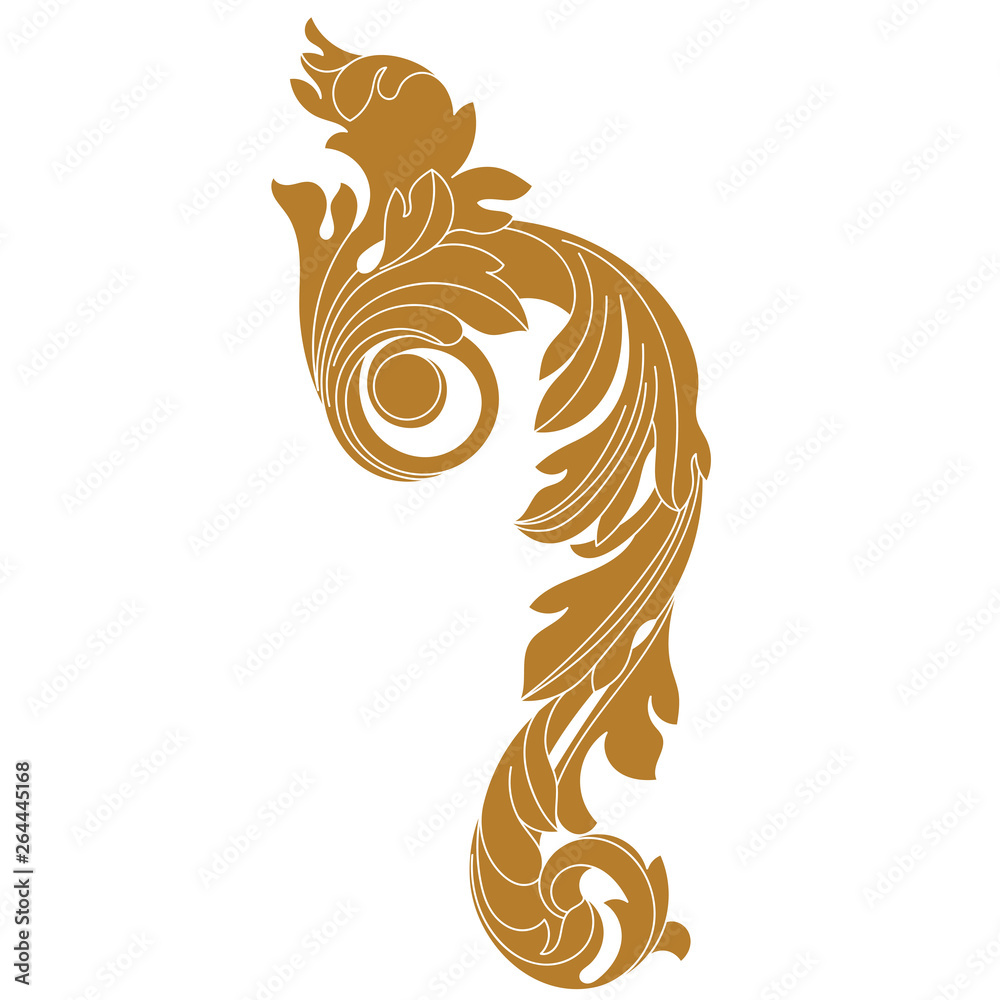 Golden vintage baroque ornament, corner. Retro pattern antique style acanthus.