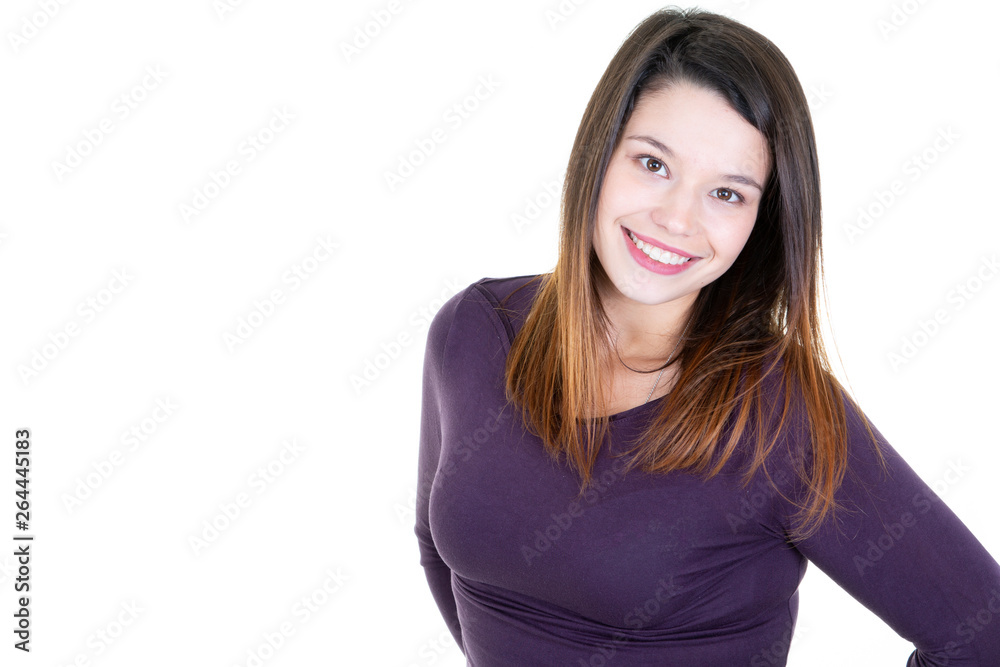 Beautiful young smiling pretty woman posing isolated over white Beautiful young smiling pretty woman posing isolated over white