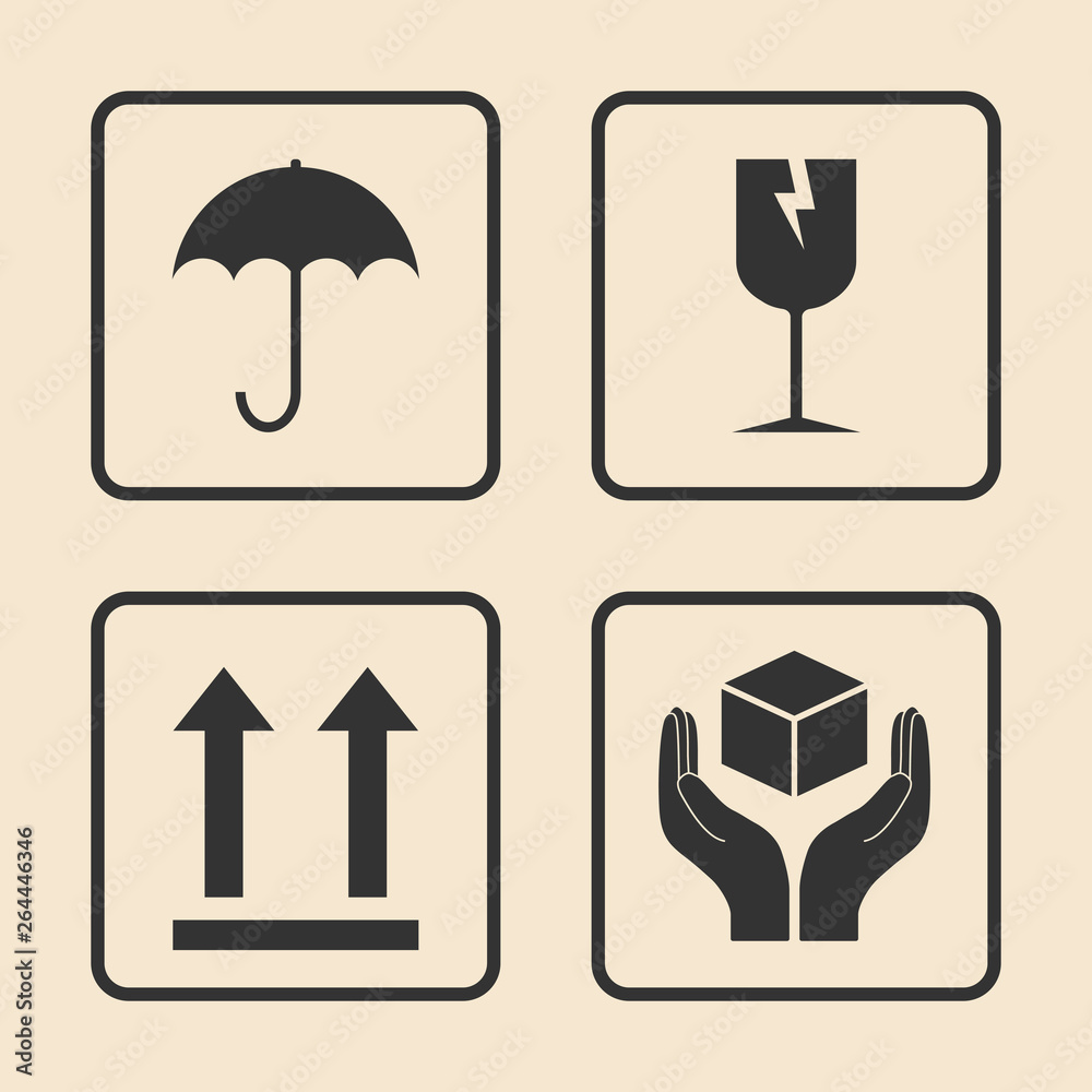Fragile icon. Packaging symbol icon set. Vector illustration, flat design.