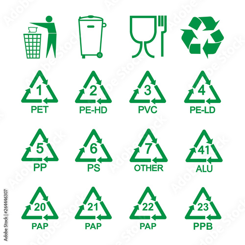 Packaging recycling icons set. Vector illustration, flat design.