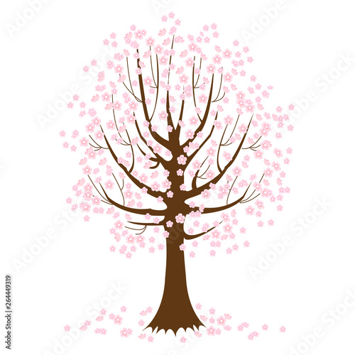 Cute blooming tree. Spring background. Vector illustration