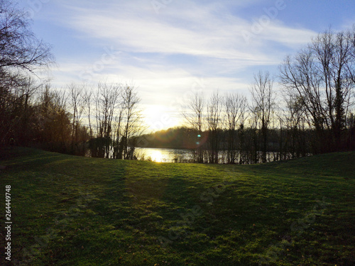 Beautiful nature along a river during a peaceful sunset