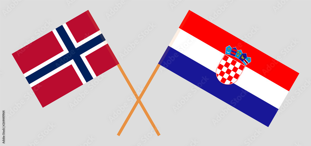 Croatia and Norway. The Croatian and Norwegian flags. Official colors. Correct proportion. Vector