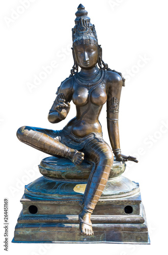 Goddess Parvati hinduism shiva wife bronze sculpture isolated on white background