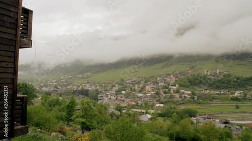 Mestia foggy morning time-lapse. A town in the Svaneti region of Georgia. photo