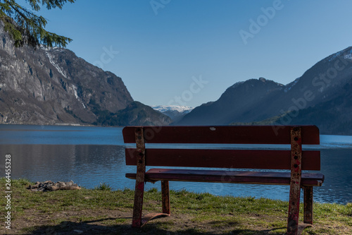 bench in front of lake