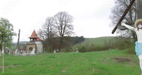 The scene of the Savior's crucifixion at the entrance to an Orthodox church photo