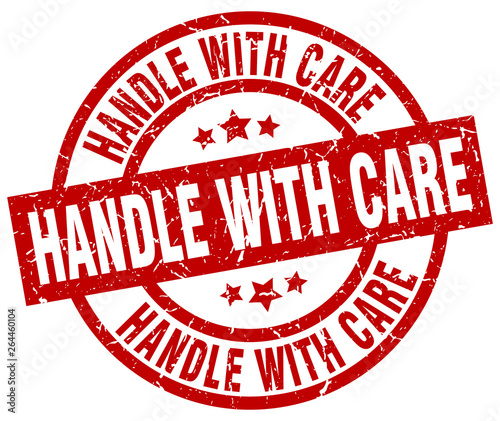 handle with care round red grunge stamp