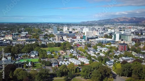 Sunny Aerial of Christchurch City in New Zealand photo