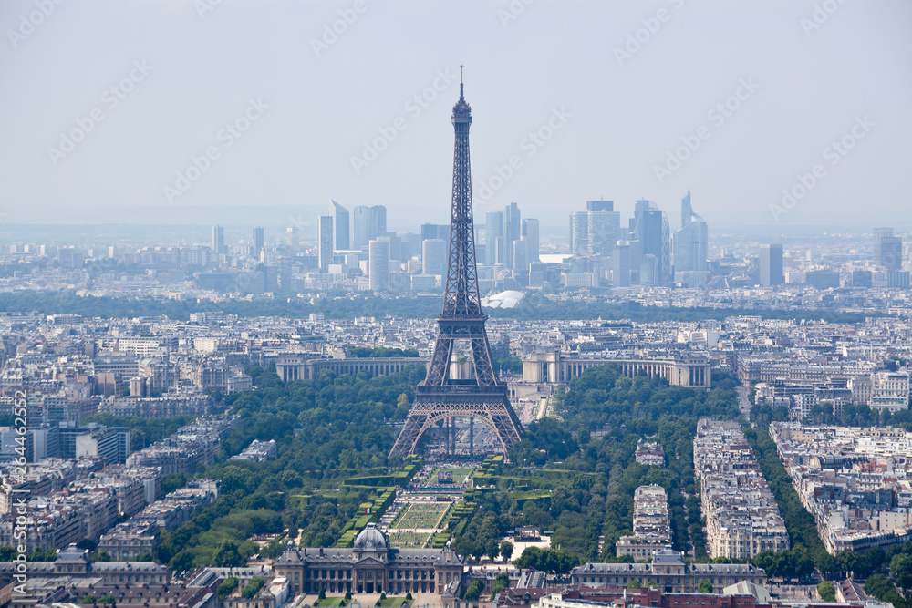 PARIS,FRANCE-JULY 14.2014:Panorama of Paris with eiffel tower, la Defence in background