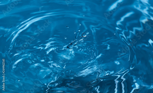 Drop of water. Blue water drop. Falling water. Water splash close-up.
