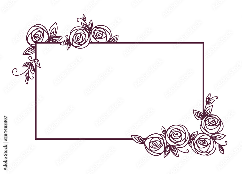 Vintage cute floral frame. Hand drawn illustration for for wedding, greeting, birthday decoration design.