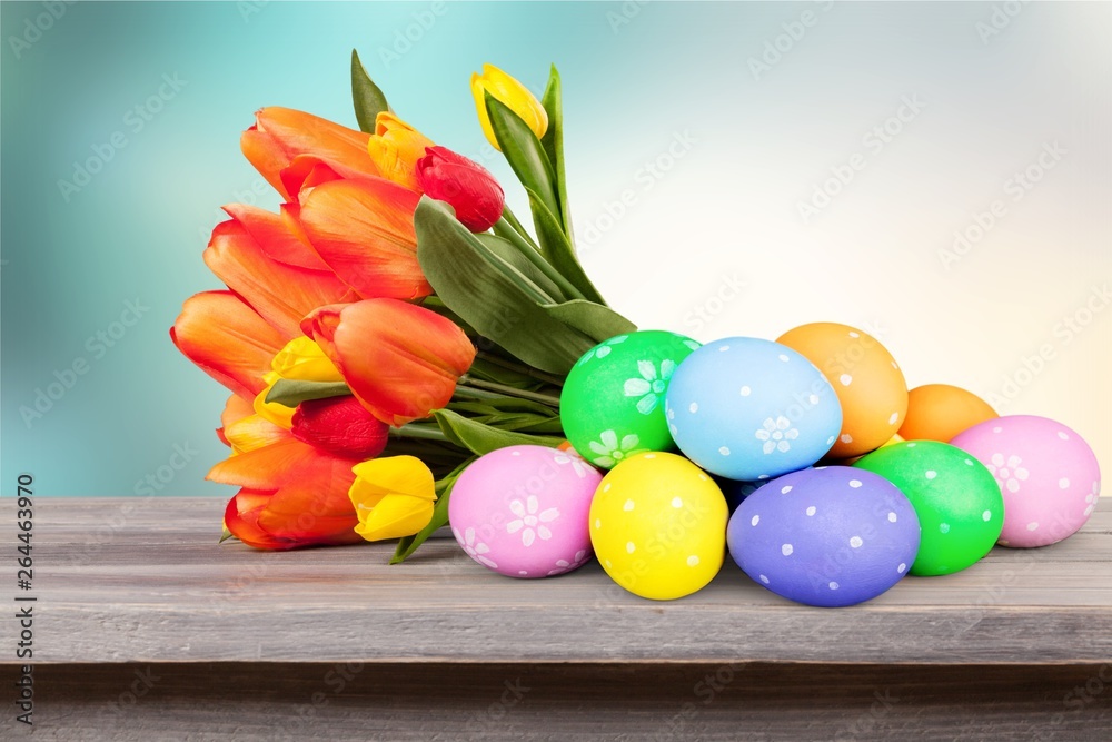 A Group of Colored Easter Eggs and A Group of Colored Easter Eggs and