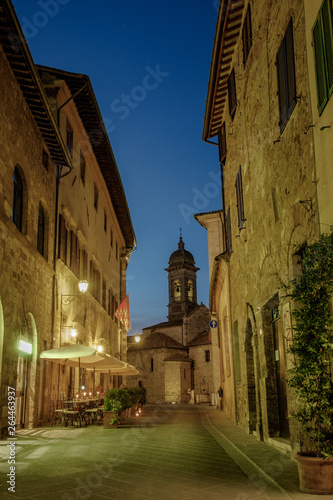 Colegiata in San Quirico dOrcia nightscape. Siena Province, Tuscany, Italy. © FJ