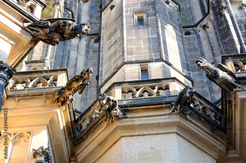 Gargoyles on the facade of St. Vitus Cathedral in Prague