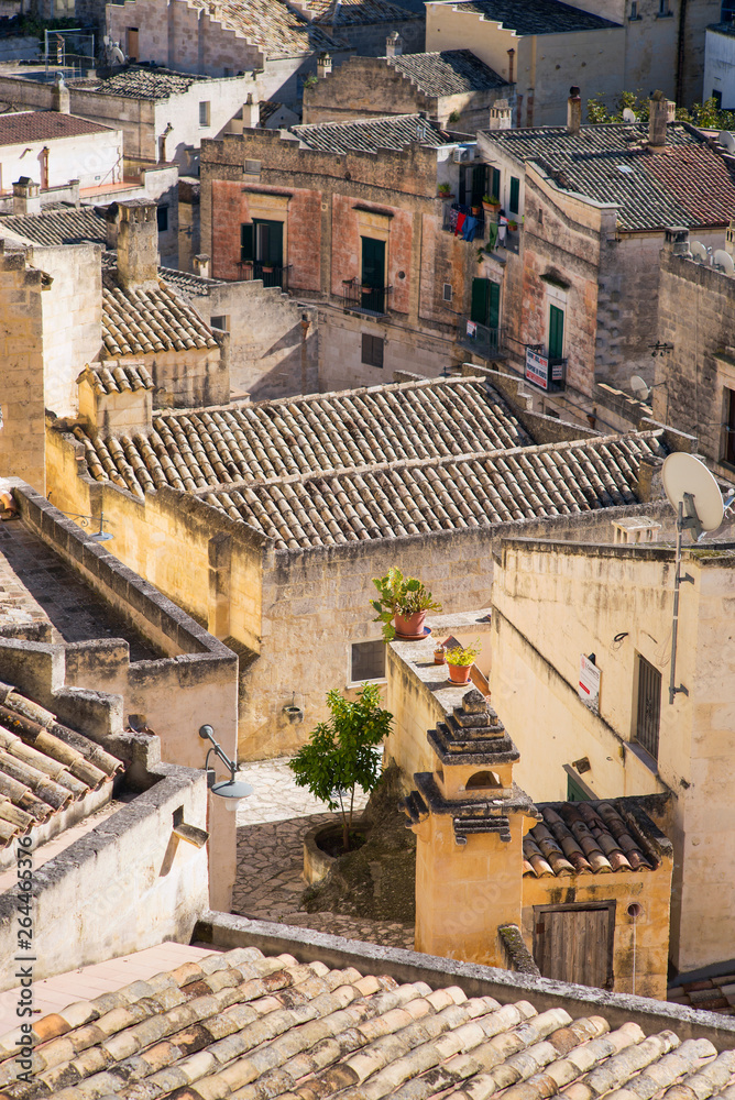 view to roofs of old city Matera in Italy