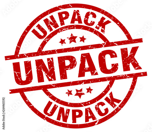 unpack round red grunge stamp