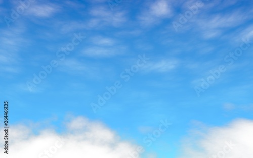 Blue sky background with white clouds. Cumulus white clouds in the clear blue sky in the morning. 3D illustration