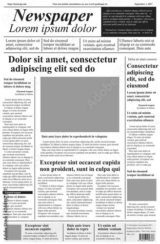 Newspaper. Vector template with lorem ipsum text and pictures. Headings, subheadings and columns with text. First page. Рoster in newspaper style or news site template. photo