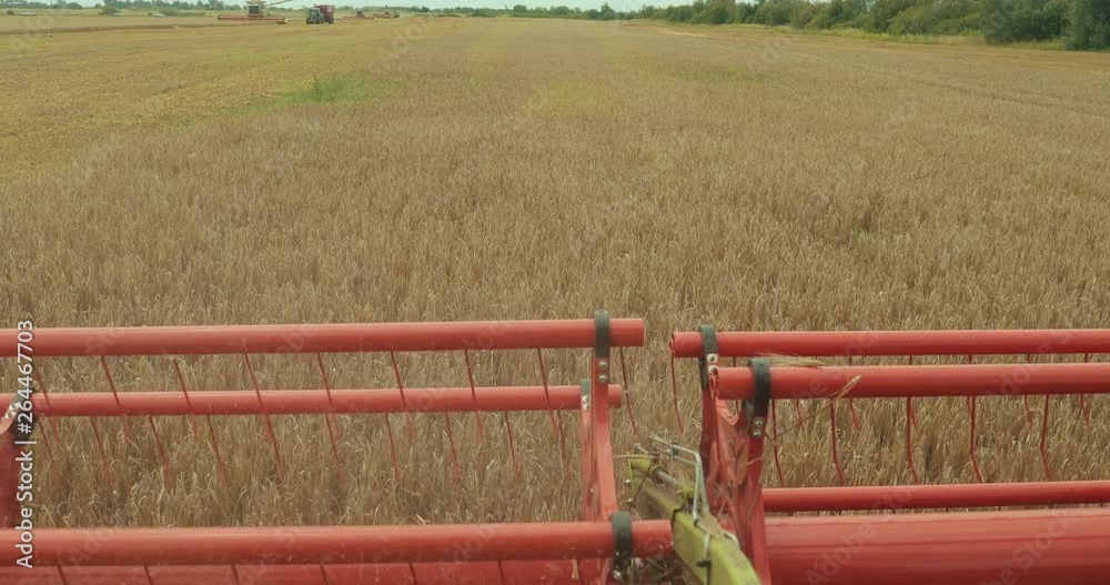 Combine Harvester. Reaper. Agment. Combine Harvester Close Up. Detail Of Grain Harvester Finishing Up Soybean Harvest, Late Summer. Prores, Slow Motion Combine Harvester. Reaper. Agment. Combine Harvester Close Up. Detail Of Grain Harvester Finishing Up Soybean Harvest, Late Summer. Prores, Slow Motion