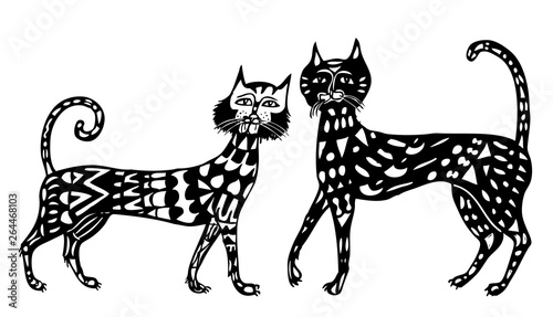 Vector drawing of the decorative cats
