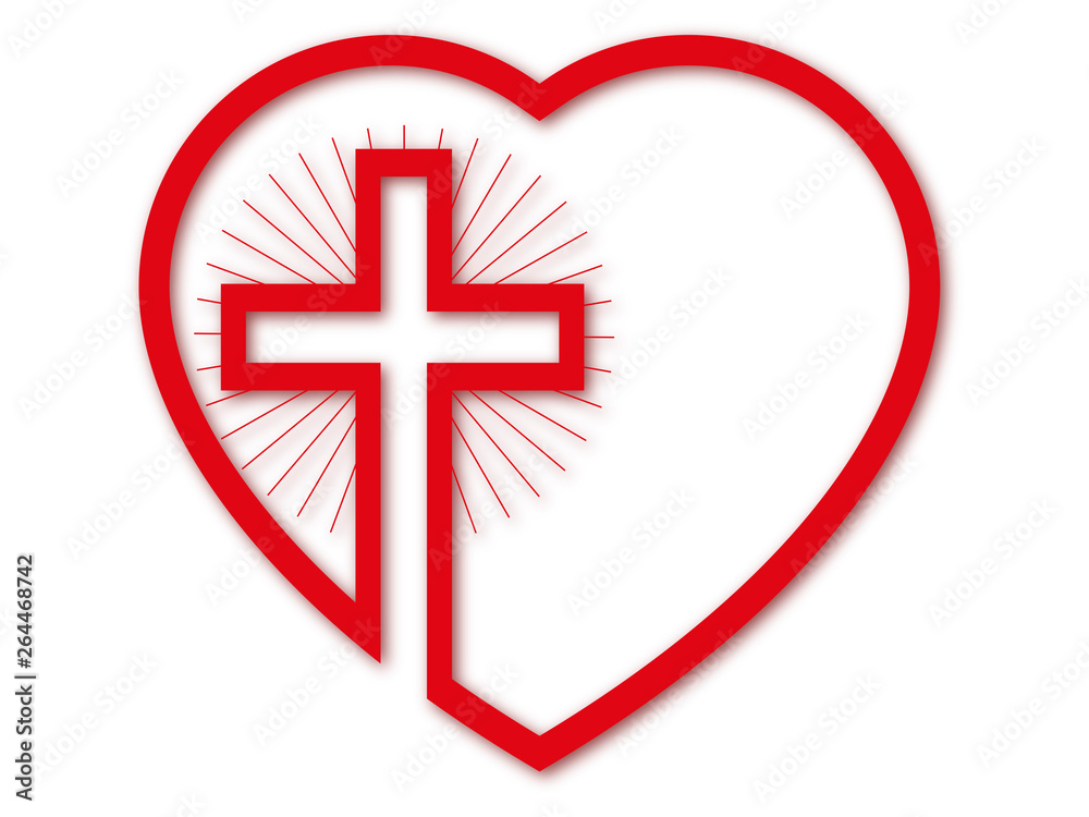 Heart with christian cross background .Vector Heart with christian cross background .Vector