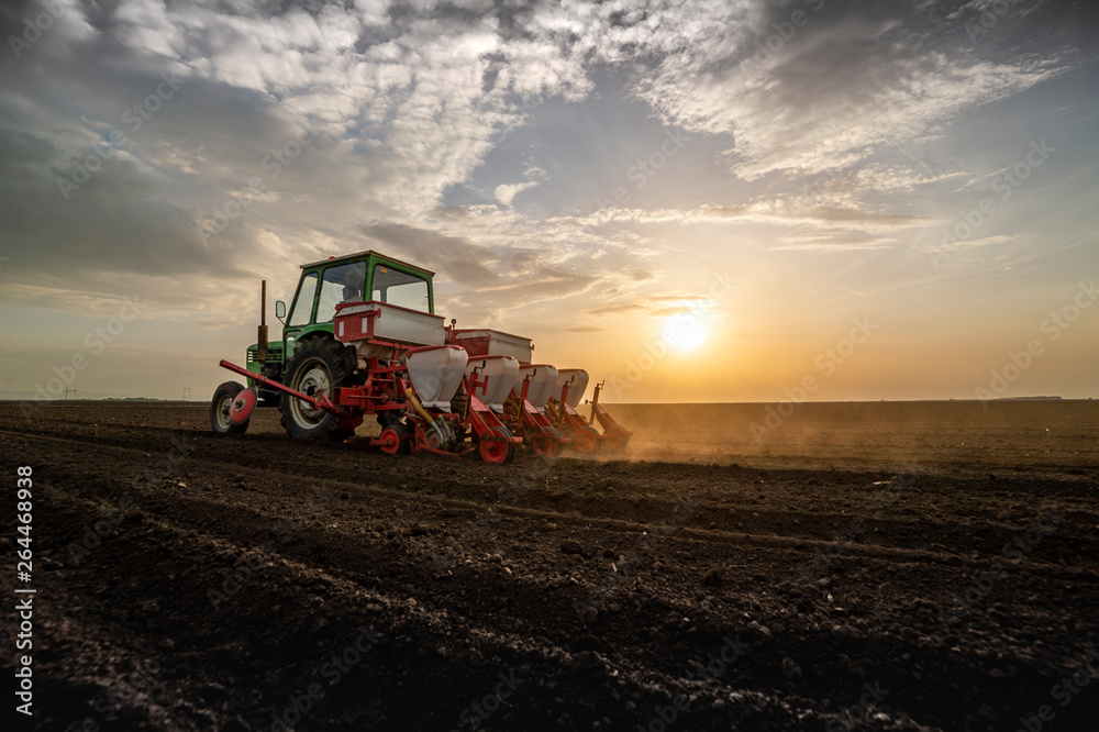 Sowing crops at agricultural fields in spring Sowing crops at agricultural fields in spring