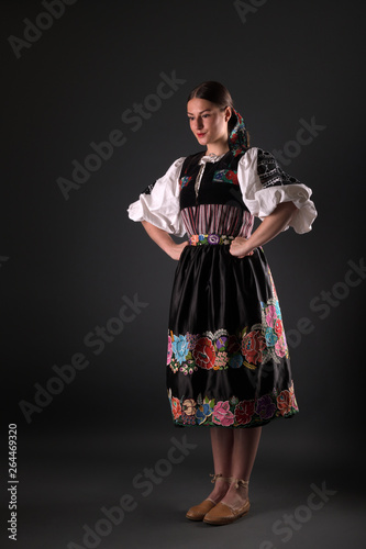Slovak folklore. Slovakian folklore girl. Studio portrait.