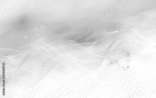 White abstract background. Hi tech network. Cyberspace grid. Outer space. Starry outer space texture. 3D illustration