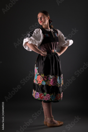 Slovak folklore. Slovakian folklore girl. Studio portrait.