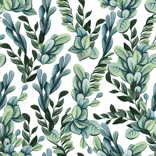 Seamless Pattern of Watercolor Herbs